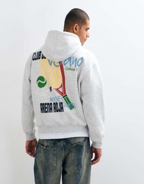 ASOS DESIGN hoodie met normale pasvorm en padelprint in ijsgrijs gemêleerd - view 1