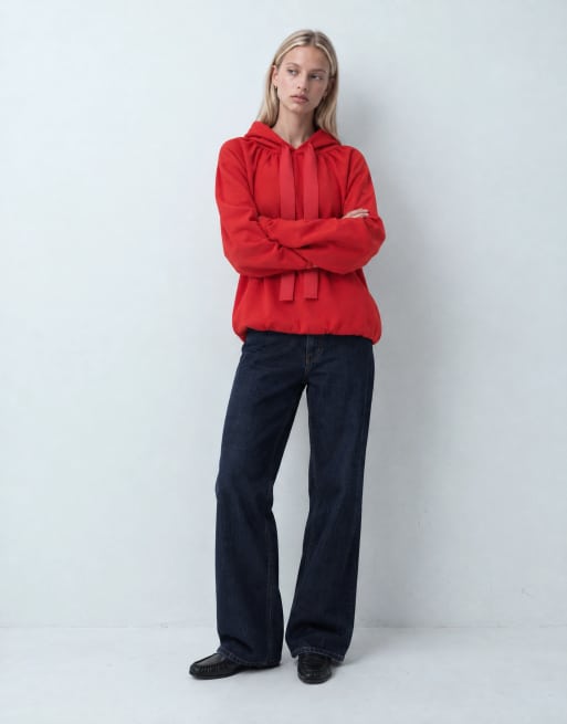 ASOS DESIGN hoodie met raglanmouwen en strikdetail in rood, 7 van 9