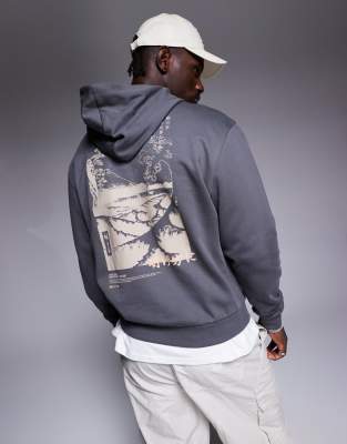 ASOS DESIGN - Hoodie met rechthoekige print op de achterkant in grijs