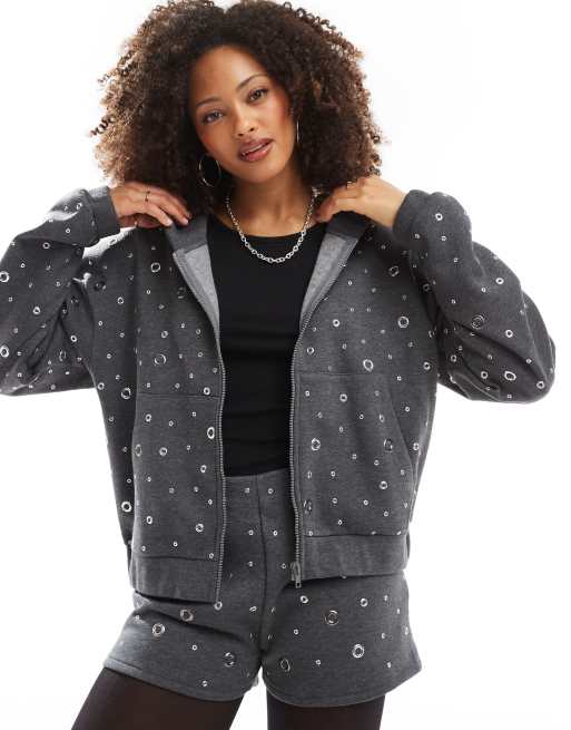 ASOS DESIGN - Hoodie met ritssluiting en oogjes in grijs