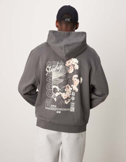 ASOS DESIGN - Hoodie met souvenirprint in grijs