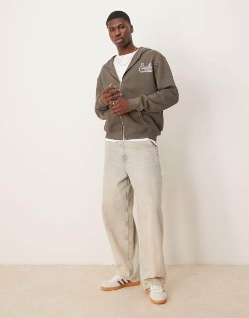 ASOS DESIGN - Hoodie met tekstprint op de achterkant in kaki