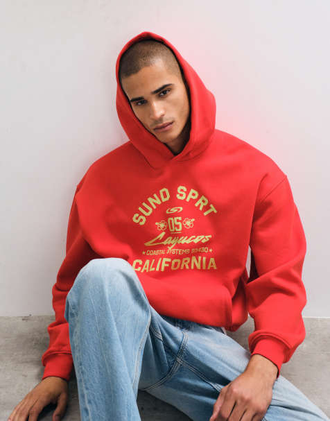 ASOS DESIGN hoodie oversize avec imprimé pigmenté devant en rouge - view 1