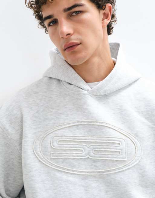 ASOS DESIGN hoodie oversize coupe carrée avec appliqué ton sur ton en gris clair, 3 de 9