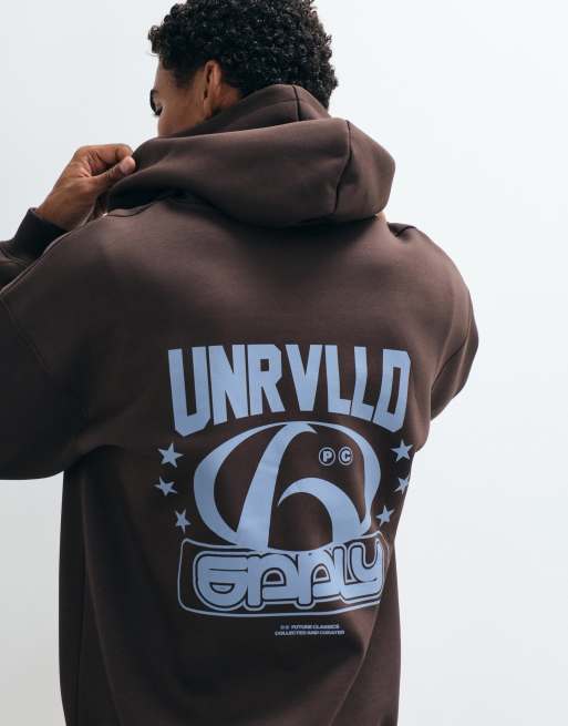 ASOS DESIGN hoodie oversize en matière type scuba à zip intégral avec imprimé pigmentaire marron, 1 de 9