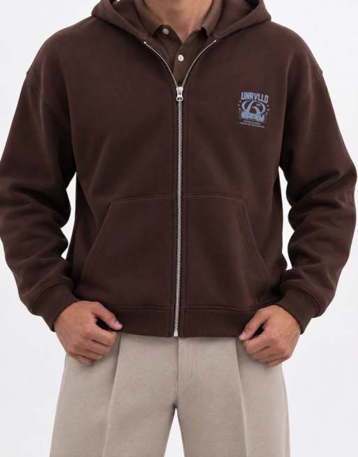 ASOS DESIGN hoodie oversize en matière type scuba à zip intégral avec imprimé pigmentaire marron, 8 de 9