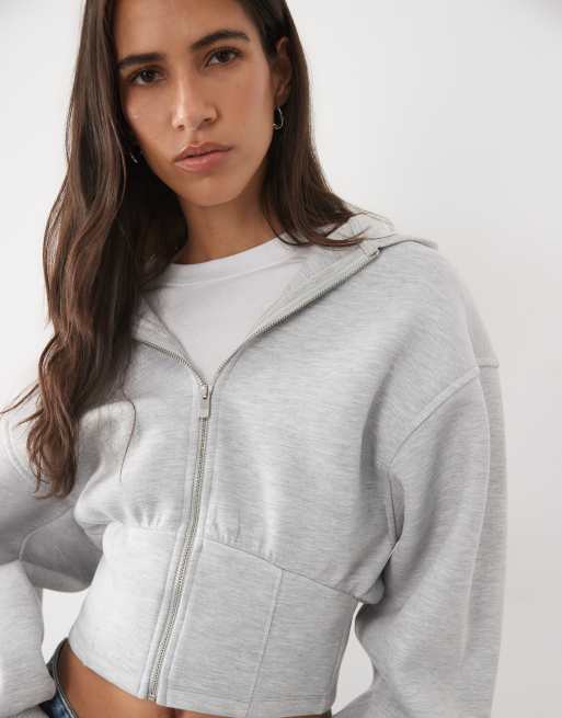 ASOS DESIGN hoodie style corset à la taille gris en tissu effet scuba, 3 de 4