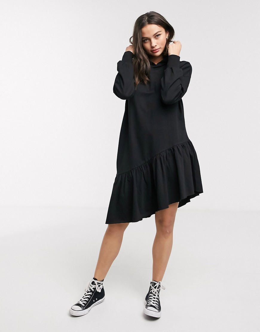 ASOS DESIGN hoodie sweat dress with asymmetrical hem in black
