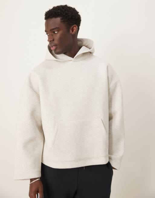ASOS DESIGN - Hoodie van zware scubastof met vaste zoom in gemêleerd grijs