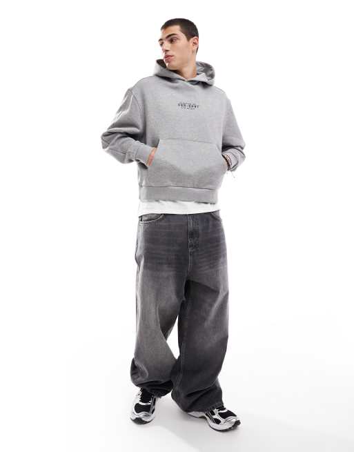 ASOS DESIGN - Hoodie van zware stof met sportieve print op de voorkant in gemêleerd grijs