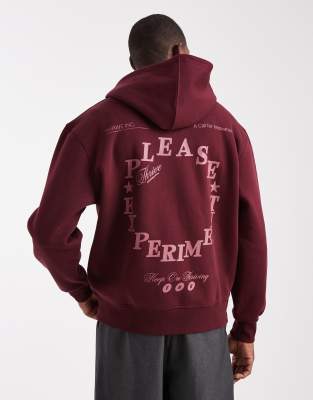 Asos Design Hoodie With Back Print And Contrast Stitching In Red