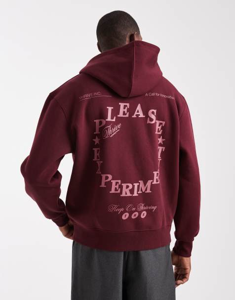 ASOS DESIGN hoodie with back print and contrast stitching in burgundy - view 1