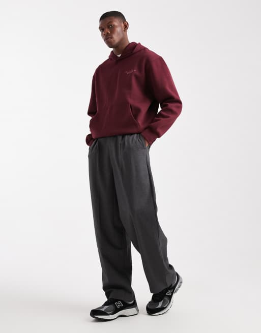 ASOS DESIGN hoodie with back print and contrast stitching in burgundy, 2 of 5