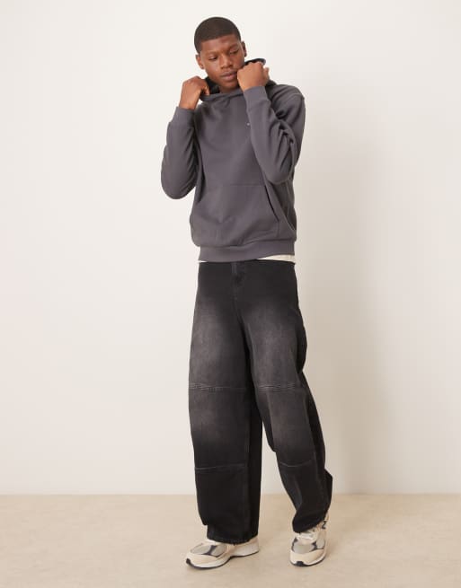 ASOS DESIGN hoodie with chest and back print in charcoal