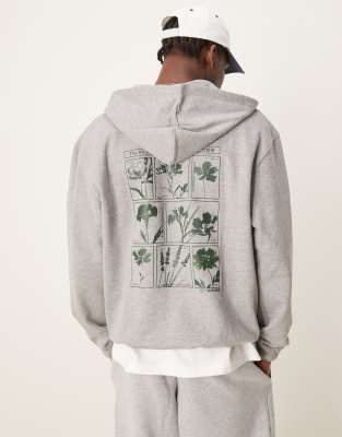 Asos Design Hoodie With Chest And Back Print In Gray