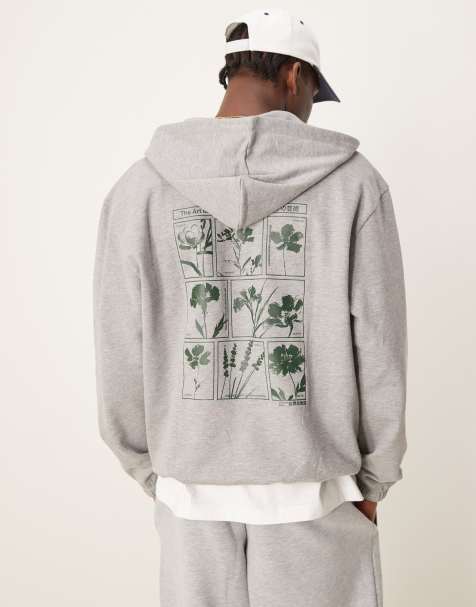 ASOS DESIGN hoodie with chest and back print in gray heather - view 1