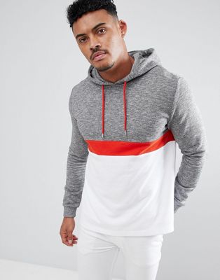 Asos Design Hoodie With Color Blocking In Interest Fabric-gray