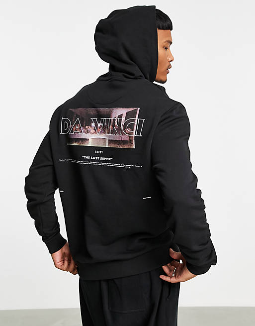 ASOS DESIGN hoodie with Da Vinci print in black