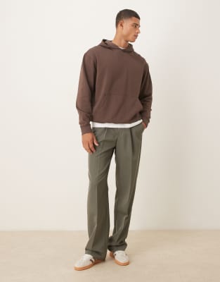 Asos Design Hoodie With Embroidery Text Print In Brown