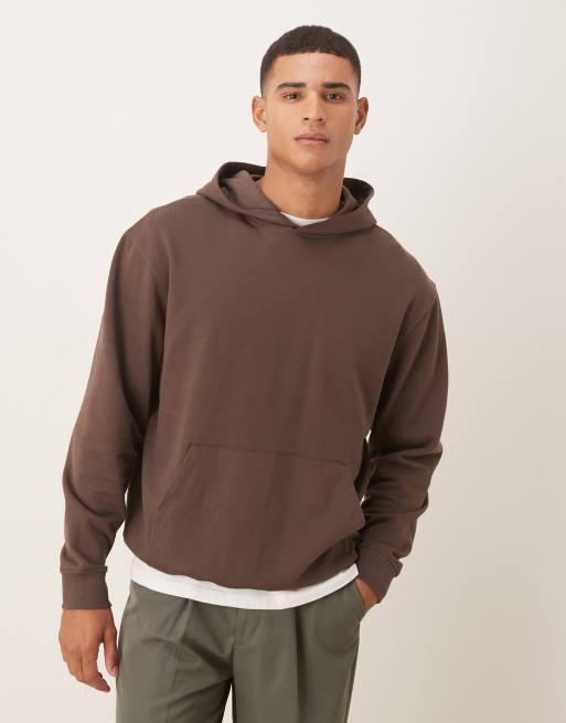 ASOS DESIGN hoodie with embroidery text print in brown, 3 of 5
