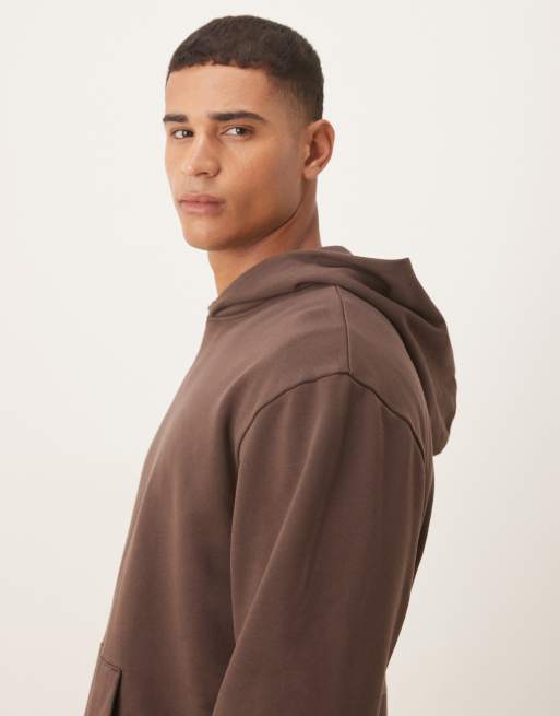 ASOS DESIGN hoodie with embroidery text print in brown, 4 of 5