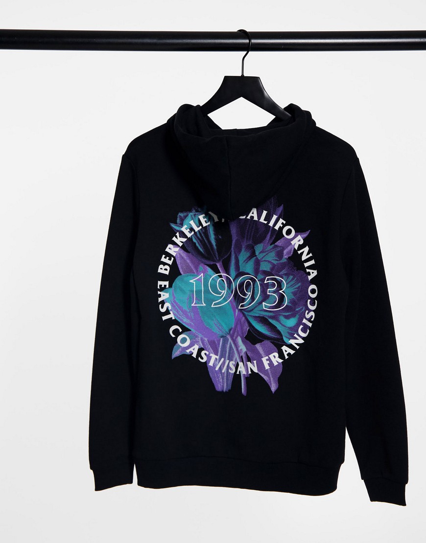 ASOS DESIGN hoodie with floral and text back graphic in black