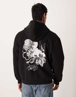 Asos Design Hoodie With Floral Print In Black