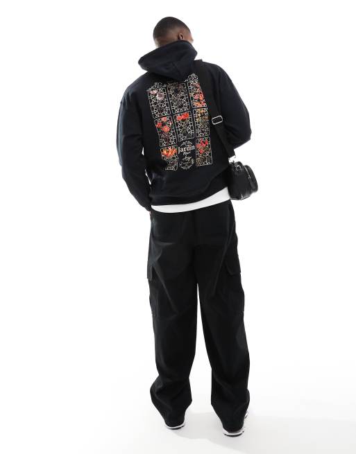 ASOS DESIGN hoodie with flower print in black