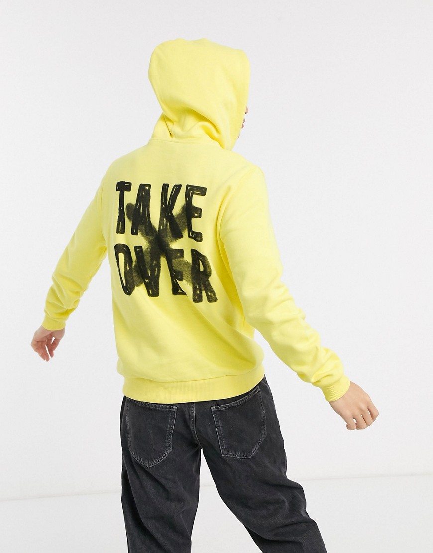 ASOS DESIGN hoodie with grafitti back print-Yellow