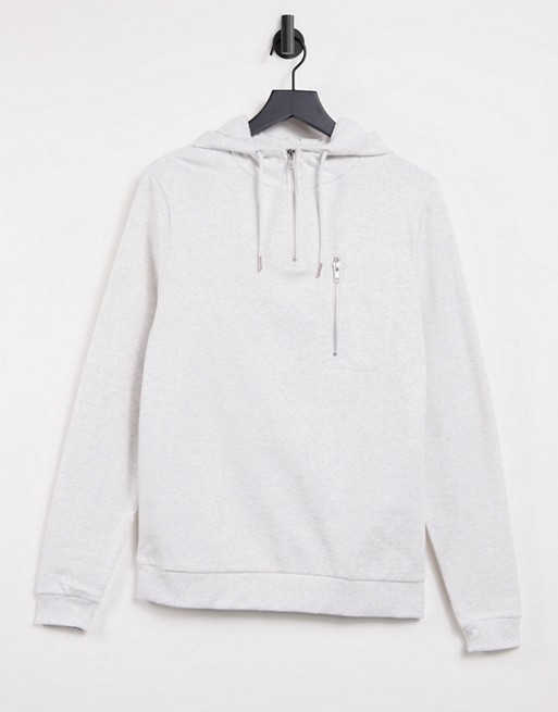 ASOS DESIGN hoodie with half zip & zip pocket In white marl - WHITE