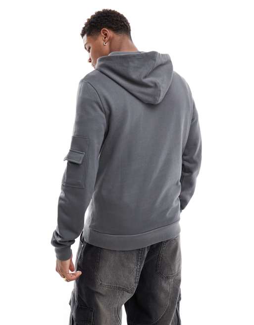 ASOS DESIGN hoodie with MA1 pocket detail in charcoal gray, 4 of 4