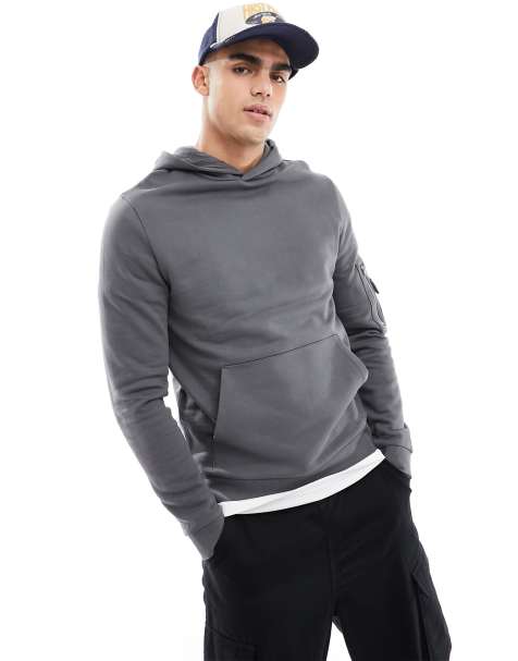 ASOS DESIGN hoodie with MA1 pocket detail in charcoal