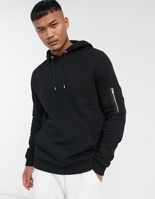 ASOS DESIGN hoodie with MA1 pocket in black | ASOS