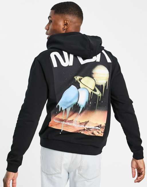 ASOS DESIGN hoodie with Nasa melting planet graphic print in black