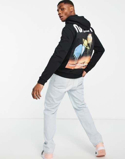 ASOS DESIGN hoodie with Nasa melting planet graphic print in black