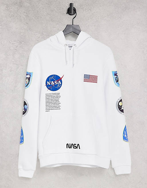 ASOS DESIGN hoodie with NASA prints and embroidery in white