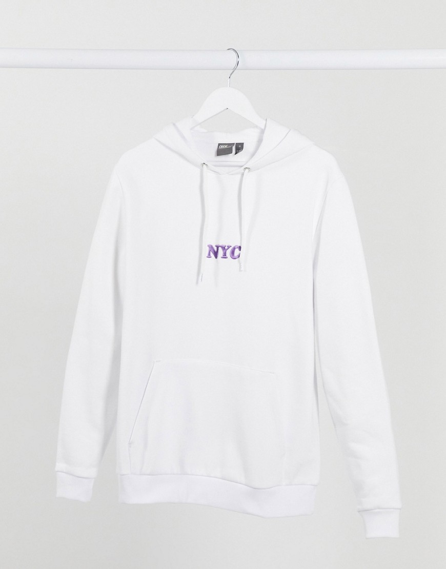 ASOS DESIGN hoodie with NYC embroidery in white