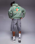 [ASOS DESIGN] ASOS DESIGN hoodie with orange back print in khaki-Green S Agave green