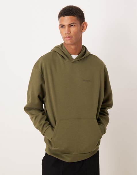 ASOS DESIGN hoodie with print in khaki green - view 1
