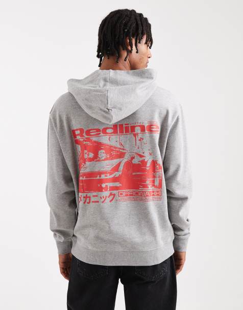 ASOS DESIGN hoodie with red car print in grey marl - view 1
