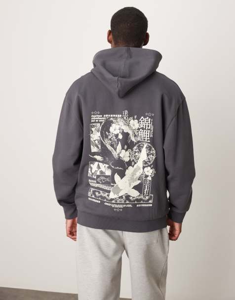 ASOS DESIGN hoodie with souvenir back print and chest embroidery in gray - view 1