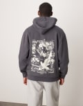 [ASOS DESIGN] ASOS DESIGN hoodie with souvenir back print and chest embroidery in grey 2XL Asphalt