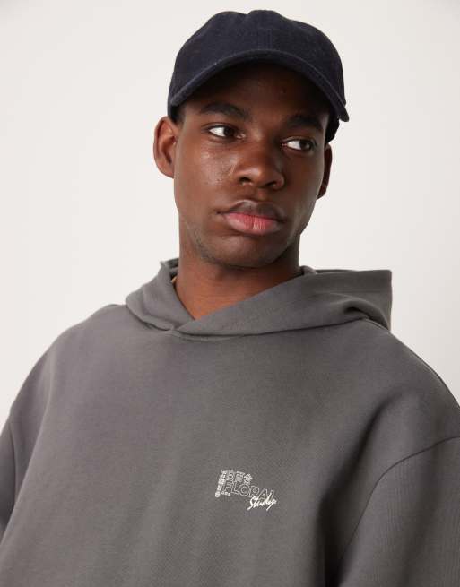 ASOS DESIGN hoodie with souvenir print in gray