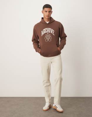 Asos Design Hoodie With Street Embroidery Print In Brown