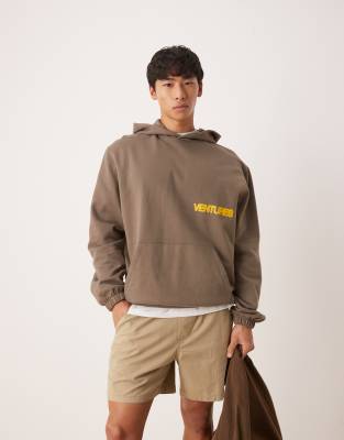 Asos Design Hoodie With Street Print In Brown