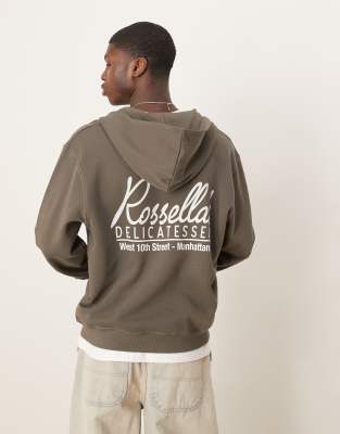 ASOS DESIGN hoodie with text back print in khaki-Green