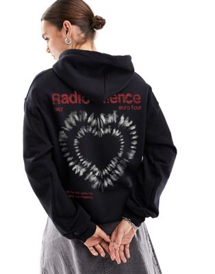 ASOS DESIGN hoodie with tie dye heart rock graphic in black | ASOS