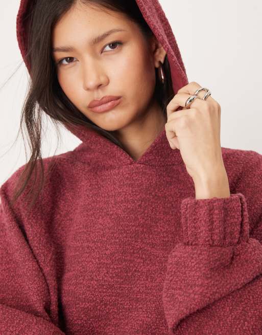 ASOS DESIGN hoodie with tie hem detail in mottled burgundy, 3 of 4