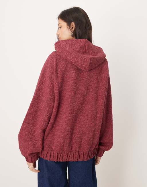 ASOS DESIGN hoodie with tie hem detail in mottled burgundy, 4 of 4