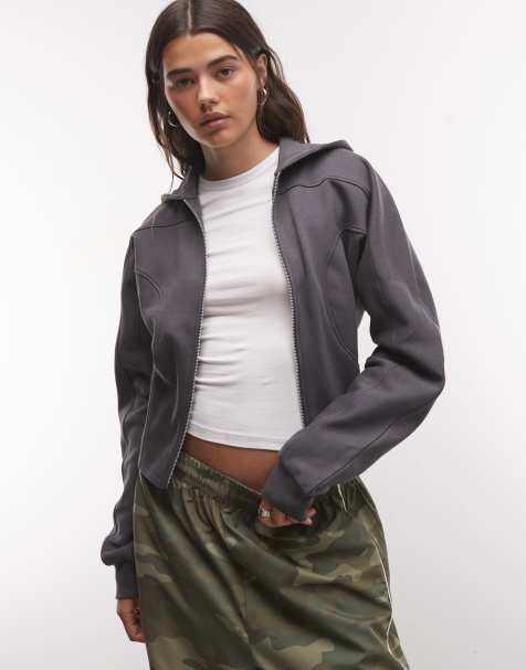 ASOS DESIGN hoodie zippé à empiècements cintrés en charbon - view 1